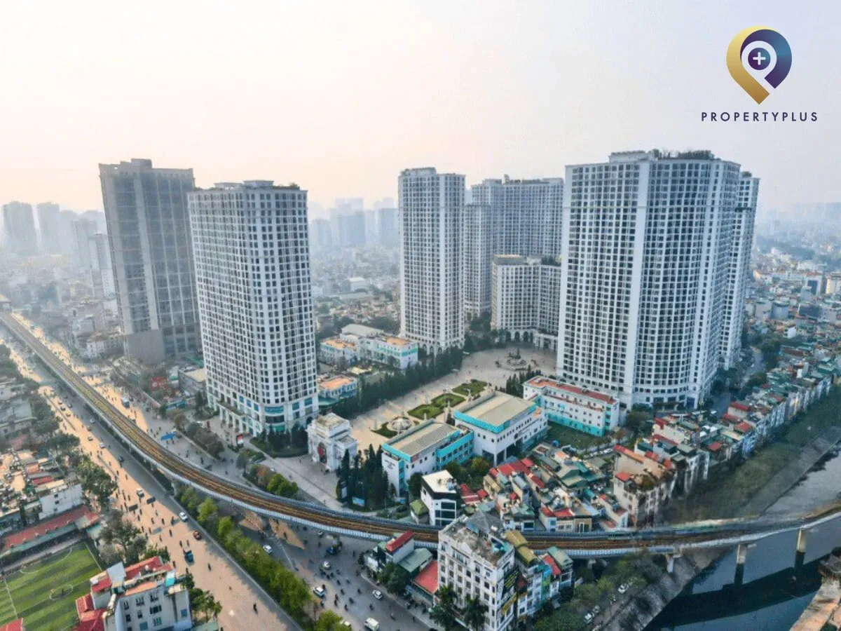 Hình ảnh toàn cảnh tòa nhà Royal City Office tại Thanh Xuân nhìn từ trên cao.